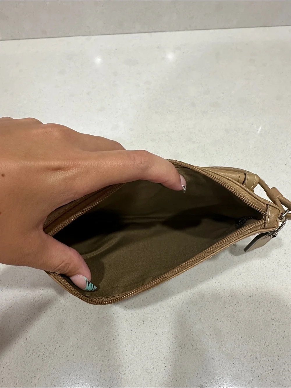 Coach Tan Leather Wristlet with Front Buckle